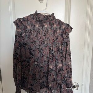 Knox Rose Dark Gray and Beige Floral Blouse
